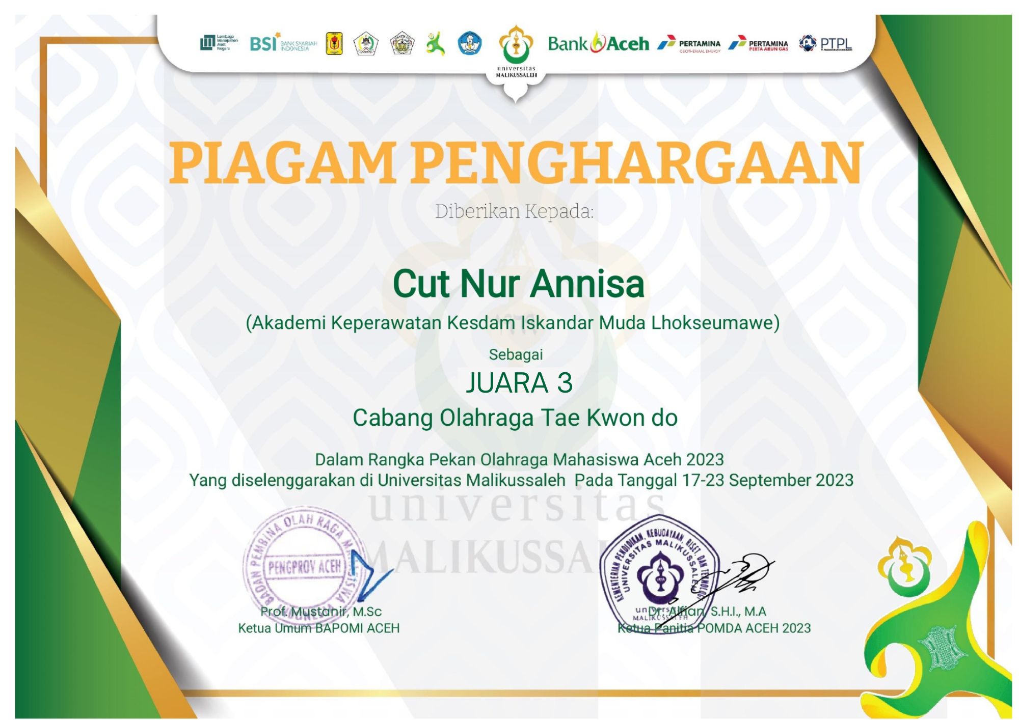 Kejuaraan Taekwondo Pekan Olahraga Mahasiswa Aceh